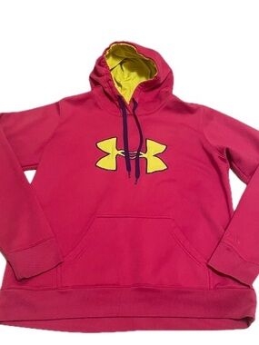 Under Armour Storm Women’s Large Pink Pullover Hoodie with Neon Logo Semi Fitted